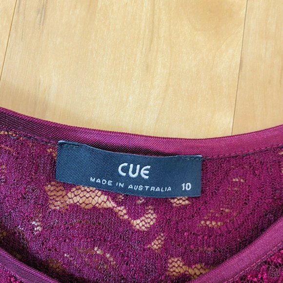 Cue womens size 10 burgundy stretch velvet lace dress 3/4 sleeve bodycon - Picture 3 of 11